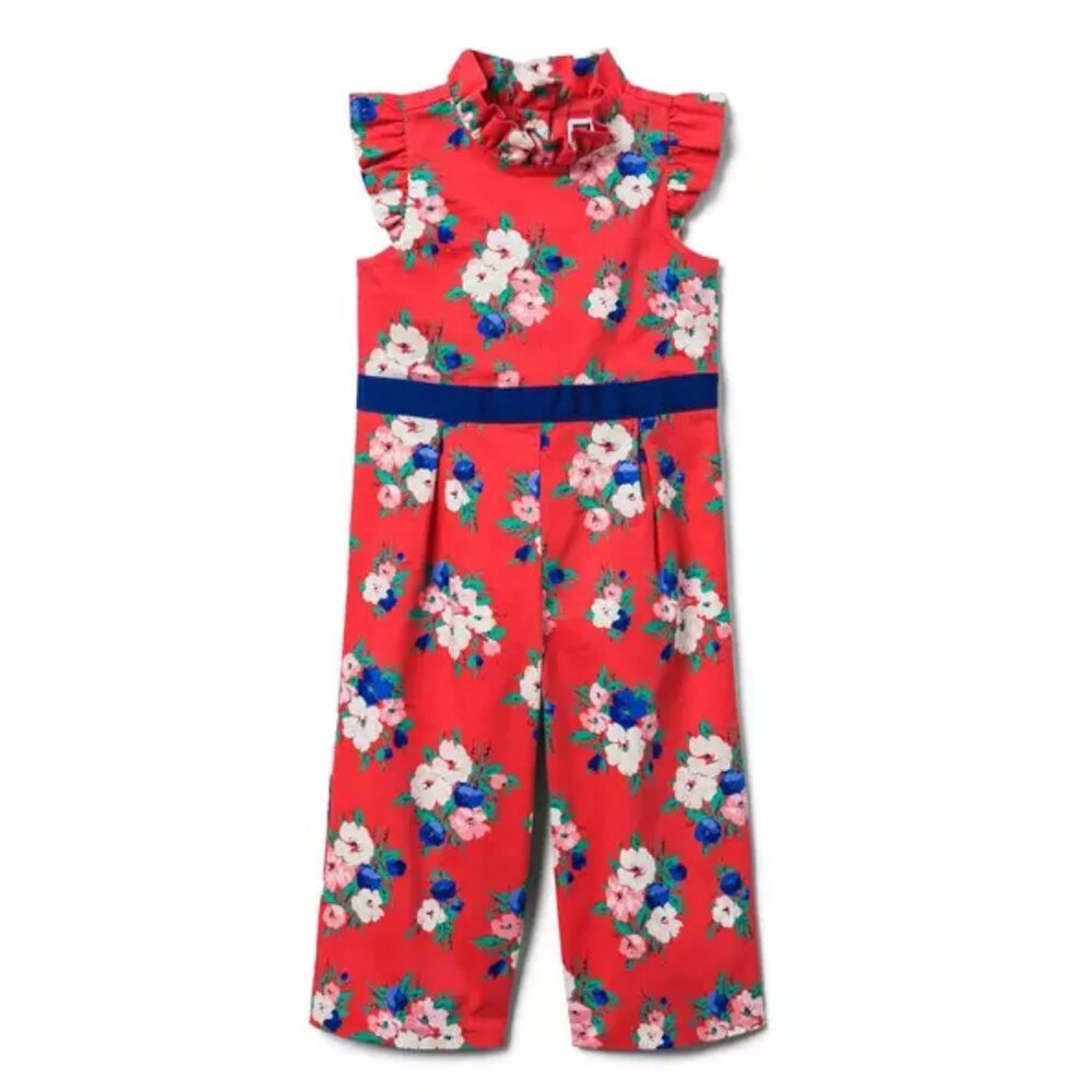 Janie and Jack 6-12 Months Coral Floral Jumpsuit Ruffle Sleeves